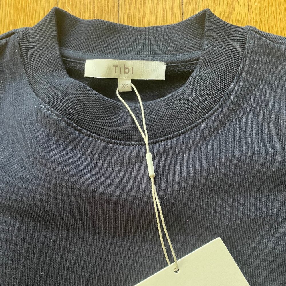 Tibi Sculpted Shoulder Sweatshirt, Navy, XXS, NWT - Picture 7 of 10